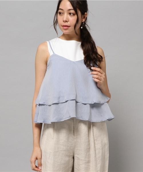 LIMITLESS LUXURY（リミットレスラグジュアリー）の「2ダンフリルキャミ◆（シャツ/ブラウス・レディース・ホワイト/ネイビー/ブルー系その他・FREE）」の10枚目の写真