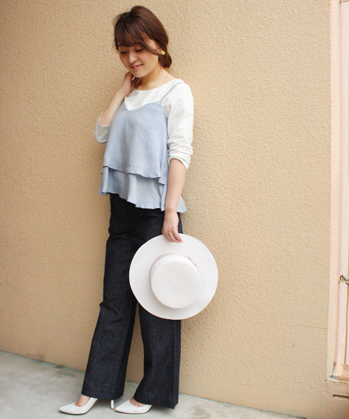 LIMITLESS LUXURY（リミットレスラグジュアリー）の「2ダンフリルキャミ◆（シャツ/ブラウス・レディース・ホワイト/ネイビー/ブルー系その他・FREE）」の11枚目の写真