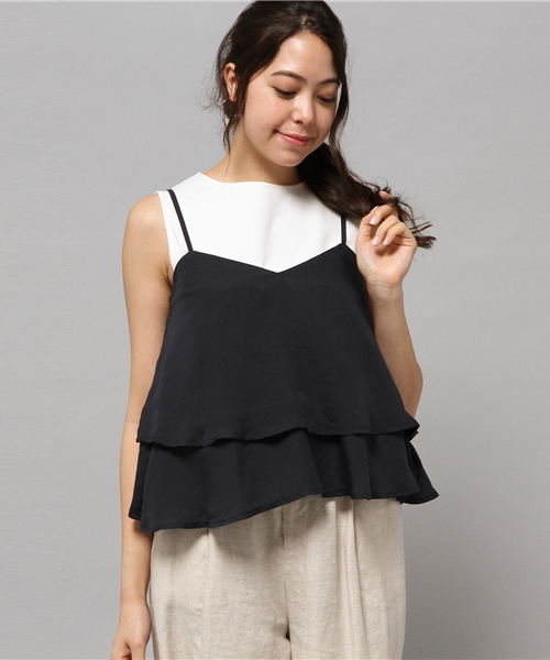 LIMITLESS LUXURY（リミットレスラグジュアリー）の「2ダンフリルキャミ◆（シャツ/ブラウス・レディース・ホワイト/ネイビー/ブルー系その他・FREE）」の3枚目の写真