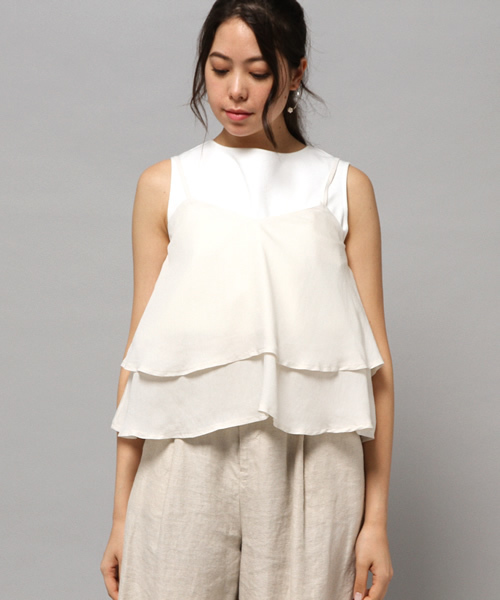 LIMITLESS LUXURY（リミットレスラグジュアリー）の「2ダンフリルキャミ◆（シャツ/ブラウス・レディース・ホワイト/ネイビー/ブルー系その他・FREE）」の4枚目の写真