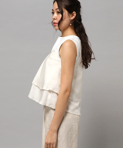 LIMITLESS LUXURY（リミットレスラグジュアリー）の「2ダンフリルキャミ◆（シャツ/ブラウス・レディース・ホワイト/ネイビー/ブルー系その他・FREE）」の5枚目の写真