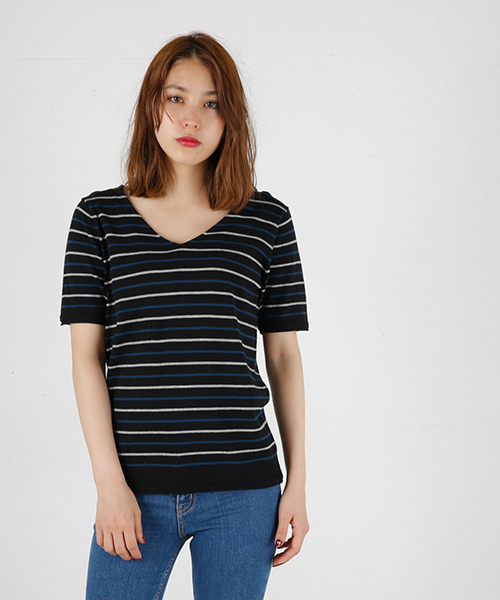 MOUSSY(マウジー)の「Panel border knit tee(Tシャツ/カットソー・レディース・ブラック系その他/ホワイト系その他/キャメル・FREE)」の2枚目の写真