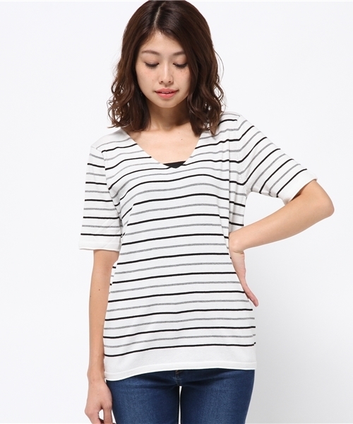 MOUSSY(マウジー)の「Panel border knit tee(Tシャツ/カットソー・レディース・ブラック系その他/ホワイト系その他/キャメル・FREE)」の11枚目の写真