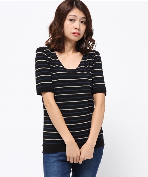 MOUSSY(マウジー)の「Panel border knit tee(Tシャツ/カットソー・レディース・ブラック系その他/ホワイト系その他/キャメル・FREE)」の12枚目の写真