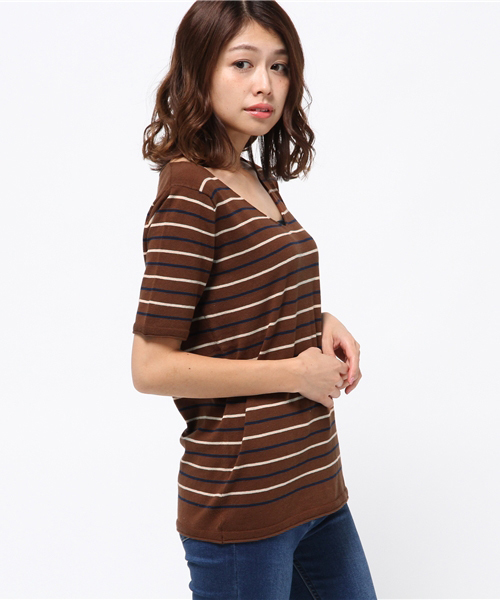 MOUSSY(マウジー)の「Panel border knit tee(Tシャツ/カットソー・レディース・ブラック系その他/ホワイト系その他/キャメル・FREE)」の13枚目の写真