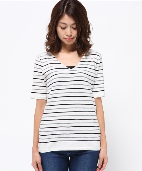 MOUSSY(マウジー)の「Panel border knit tee(Tシャツ/カットソー・レディース・ブラック系その他/ホワイト系その他/キャメル・FREE)」の4枚目の写真