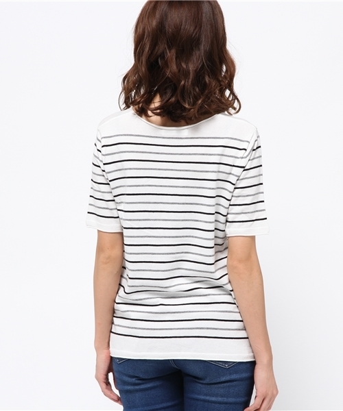 MOUSSY(マウジー)の「Panel border knit tee(Tシャツ/カットソー・レディース・ブラック系その他/ホワイト系その他/キャメル・FREE)」の6枚目の写真