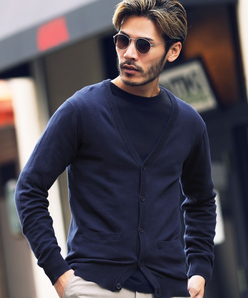 jiggys shop（ジギーズショップ）の「コットン カラー ニット カーディガン（カーディガン/ボレロ・メンズ・ブラック系その他/杢グレー/レッド/ブラック/ネイビー/ブルー系その他/グリーン/ミックスグレー/ブラウン系その他/グレー/ラベンダー/インディゴブルー/ピンク/サックスブルー/ブルー系その他3/ブラック系その他2/ピンク系その他/オレンジ/ブルー系その他2/ワイン/ブルー系その他4/ベージュ系その他3/ブラウン系その他2/ベージュ系その他2/ブルー系その他5/グレイッシュベージュ・MEDIUM/X-LARGE/LARGE/SMALL）」の14枚目の写真