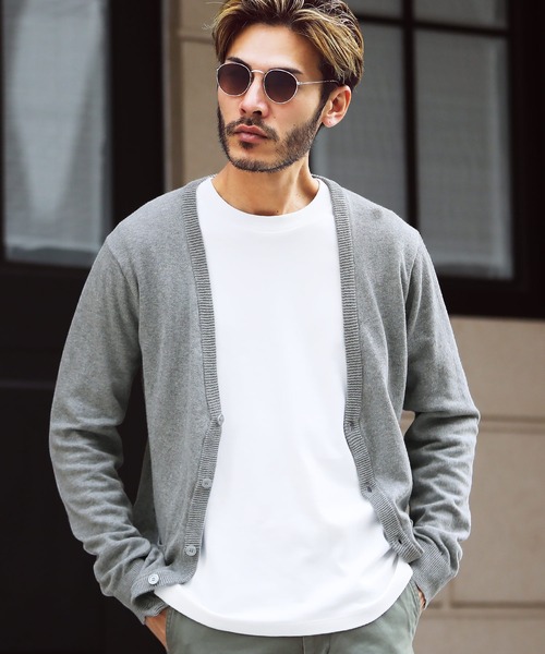 jiggys shop（ジギーズショップ）の「コットン カラー ニット カーディガン（カーディガン/ボレロ・メンズ・ブラック系その他/杢グレー/レッド/ブラック/ネイビー/ブルー系その他/グリーン/ミックスグレー/ブラウン系その他/グレー/ラベンダー/インディゴブルー/ピンク/サックスブルー/ブルー系その他3/ブラック系その他2/ピンク系その他/オレンジ/ブルー系その他2/ワイン/ブルー系その他4/ベージュ系その他3/ブラウン系その他2/ベージュ系その他2/ブルー系その他5/グレイッシュベージュ・MEDIUM/X-LARGE/LARGE/SMALL）」の5枚目の写真