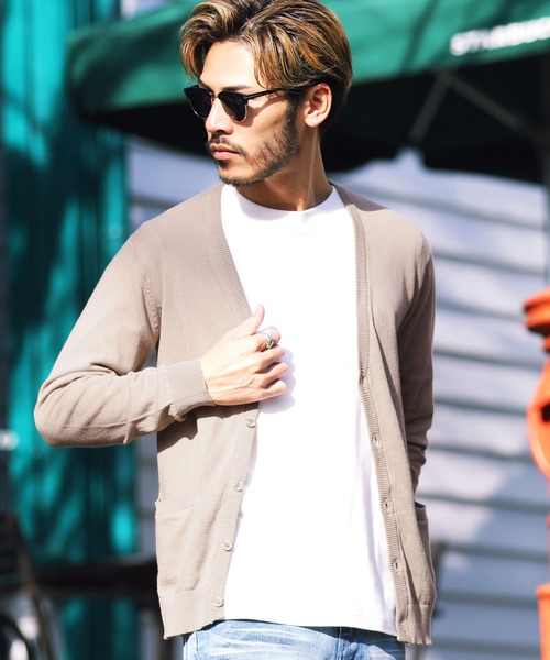 jiggys shop（ジギーズショップ）の「コットン カラー ニット カーディガン（カーディガン/ボレロ・メンズ・ブラック系その他/杢グレー/レッド/ブラック/ネイビー/ブルー系その他/グリーン/ミックスグレー/ブラウン系その他/グレー/ラベンダー/インディゴブルー/ピンク/サックスブルー/ブルー系その他3/ブラック系その他2/ピンク系その他/オレンジ/ブルー系その他2/ワイン/ブルー系その他4/ベージュ系その他3/ブラウン系その他2/ベージュ系その他2/ブルー系その他5/グレイッシュベージュ・MEDIUM/X-LARGE/LARGE/SMALL）」の10枚目の写真