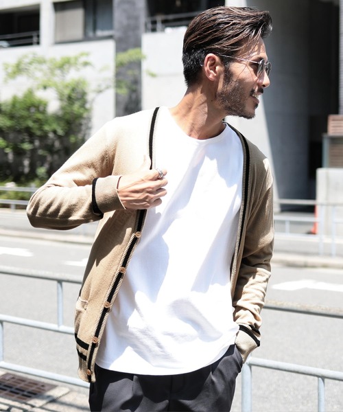 jiggys shop（ジギーズショップ）の「コットン カラー ニット カーディガン（カーディガン/ボレロ・メンズ・ブラック系その他/杢グレー/レッド/ブラック/ネイビー/ブルー系その他/グリーン/ミックスグレー/ブラウン系その他/グレー/ラベンダー/インディゴブルー/ピンク/サックスブルー/ブルー系その他3/ブラック系その他2/ピンク系その他/オレンジ/ブルー系その他2/ワイン/ブルー系その他4/ベージュ系その他3/ブラウン系その他2/ベージュ系その他2/ブルー系その他5/グレイッシュベージュ・MEDIUM/X-LARGE/LARGE/SMALL）」の9枚目の写真