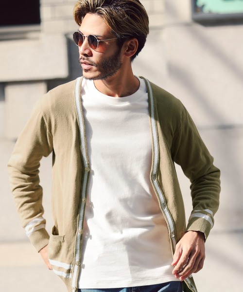 jiggys shop（ジギーズショップ）の「コットン カラー ニット カーディガン（カーディガン/ボレロ・メンズ・ブラック系その他/杢グレー/レッド/ブラック/ネイビー/ブルー系その他/グリーン/ミックスグレー/ブラウン系その他/グレー/ラベンダー/インディゴブルー/ピンク/サックスブルー/ブルー系その他3/ブラック系その他2/ピンク系その他/オレンジ/ブルー系その他2/ワイン/ブルー系その他4/ベージュ系その他3/ブラウン系その他2/ベージュ系その他2/ブルー系その他5/グレイッシュベージュ・MEDIUM/X-LARGE/LARGE/SMALL）」の12枚目の写真