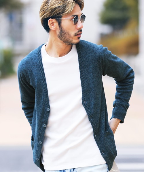 jiggys shop（ジギーズショップ）の「コットン カラー ニット カーディガン（カーディガン/ボレロ・メンズ・ブラック系その他/杢グレー/レッド/ブラック/ネイビー/ブルー系その他/グリーン/ミックスグレー/ブラウン系その他/グレー/ラベンダー/インディゴブルー/ピンク/サックスブルー/ブルー系その他3/ブラック系その他2/ピンク系その他/オレンジ/ブルー系その他2/ワイン/ブルー系その他4/ベージュ系その他3/ブラウン系その他2/ベージュ系その他2/ブルー系その他5/グレイッシュベージュ・MEDIUM/X-LARGE/LARGE/SMALL）」の18枚目の写真