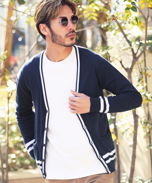 jiggys shop（ジギーズショップ）の「コットン カラー ニット カーディガン（カーディガン/ボレロ・メンズ・ブラック系その他/杢グレー/レッド/ブラック/ネイビー/ブルー系その他/グリーン/ミックスグレー/ブラウン系その他/グレー/ラベンダー/インディゴブルー/ピンク/サックスブルー/ブルー系その他3/ブラック系その他2/ピンク系その他/オレンジ/ブルー系その他2/ワイン/ブルー系その他4/ベージュ系その他3/ブラウン系その他2/ベージュ系その他2/ブルー系その他5/グレイッシュベージュ・MEDIUM/X-LARGE/LARGE/SMALL）」の19枚目の写真