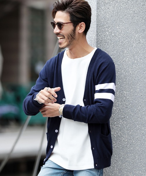 jiggys shop（ジギーズショップ）の「コットン カラー ニット カーディガン（カーディガン/ボレロ・メンズ・ブラック系その他/杢グレー/レッド/ブラック/ネイビー/ブルー系その他/グリーン/ミックスグレー/ブラウン系その他/グレー/ラベンダー/インディゴブルー/ピンク/サックスブルー/ブルー系その他3/ブラック系その他2/ピンク系その他/オレンジ/ブルー系その他2/ワイン/ブルー系その他4/ベージュ系その他3/ブラウン系その他2/ベージュ系その他2/ブルー系その他5/グレイッシュベージュ・MEDIUM/X-LARGE/LARGE/SMALL）」の20枚目の写真