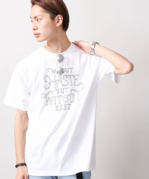 WEGO(ウィゴー)の「WEGO/モチーフロゴTシャツ(Tシャツ/カットソー・メンズ・ホワイト系その他/ネイビー/ホワイト/ライトピンク・MEDIUM/LARGE)」の1枚目の写真