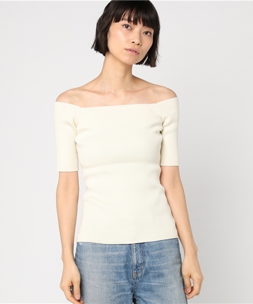 MOUSSY（マウジー）の「OFF SHOLDER KNIT TOP（ニット/セーター・レディース・ブルー/オフホワイト/ライトブラウン/ブラック/イエロー/レッド・FREE）」の13枚目の写真