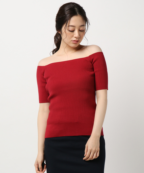 MOUSSY（マウジー）の「OFF SHOLDER KNIT TOP（ニット/セーター・レディース・ブルー/オフホワイト/ライトブラウン/ブラック/イエロー/レッド・FREE）」の6枚目の写真