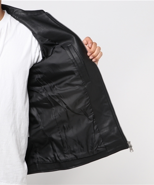 WEGO(ウィゴー)の「WEGO/フェイクレザーシングルライダースジャケット(ライダースジャケット・メンズ・ブラック・MEDIUM/LARGE/X-LARGE)」の2枚目の写真