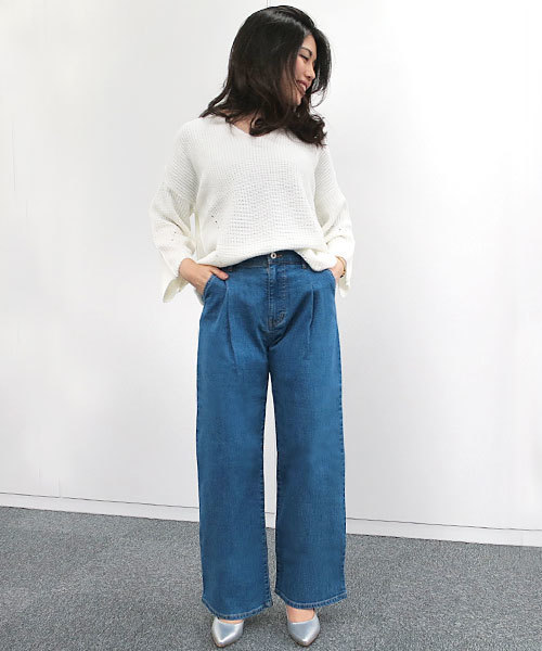 GeeRA(ジーラ)の「中空糸デニムワイドパンツ(デニムパンツ・レディース・ネイビー/ライトブルー・58/64/67/70/61)」の14枚目の写真