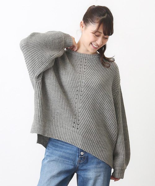 CUBE SUGAR(キューブシュガー)の「ウール混畦編みクルー(ニット/セーター・レディース・ネイビー/マスタード/トップグレー/ナチュラル・M)」の2枚目の写真