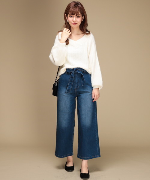 natural couture（ナチュラルクチュール）の「フェザーヤーンオフショルＶネック（ニット/セーター・レディース・ネイビー/サックスブルー/ピンク/アイボリー・FREE）」の15枚目の写真