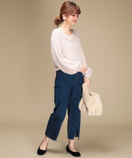 natural couture（ナチュラルクチュール）の「フェザーヤーンオフショルＶネック（ニット/セーター・レディース・ネイビー/サックスブルー/ピンク/アイボリー・FREE）」の18枚目の写真