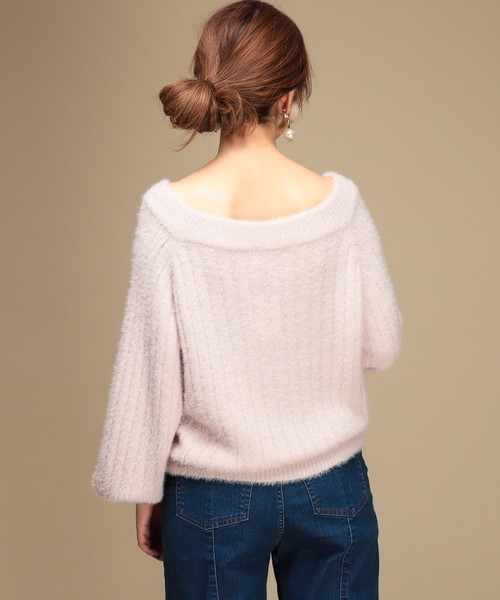 natural couture（ナチュラルクチュール）の「フェザーヤーンオフショルＶネック（ニット/セーター・レディース・ネイビー/サックスブルー/ピンク/アイボリー・FREE）」の10枚目の写真