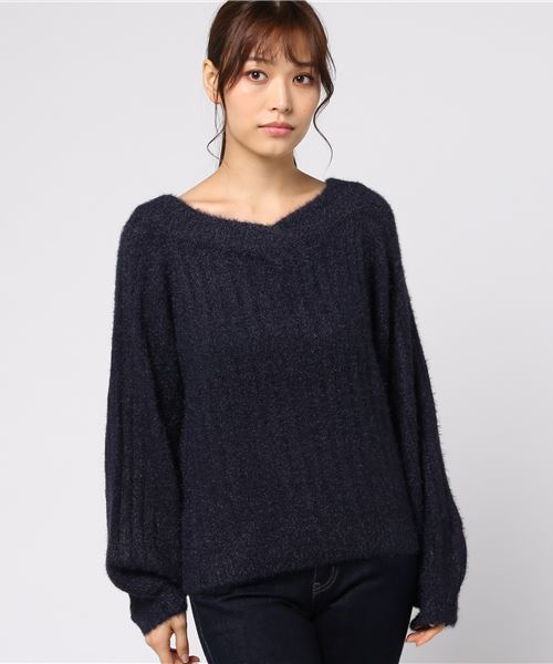 natural couture（ナチュラルクチュール）の「フェザーヤーンオフショルＶネック（ニット/セーター・レディース・ネイビー/サックスブルー/ピンク/アイボリー・FREE）」の19枚目の写真