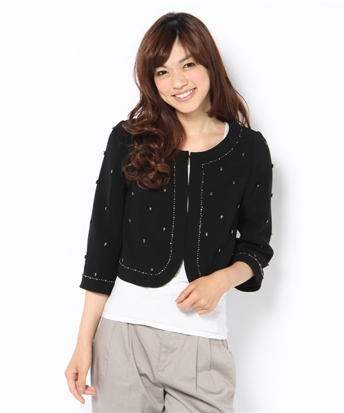 【美品】GRACE CONTINENTALダルメシアン柄ノーカラージャケット38 美品】GRACE CONTINENTALダルメシアン柄ノーカラージャケット38