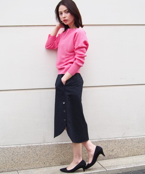 PICCIN（ピッチン）の「ボートネック横リブドルマン長袖ニット（ニット/セーター・レディース・オフホワイト/ブラック/イエロー/ピンク・MEDIUM）」の9枚目の写真