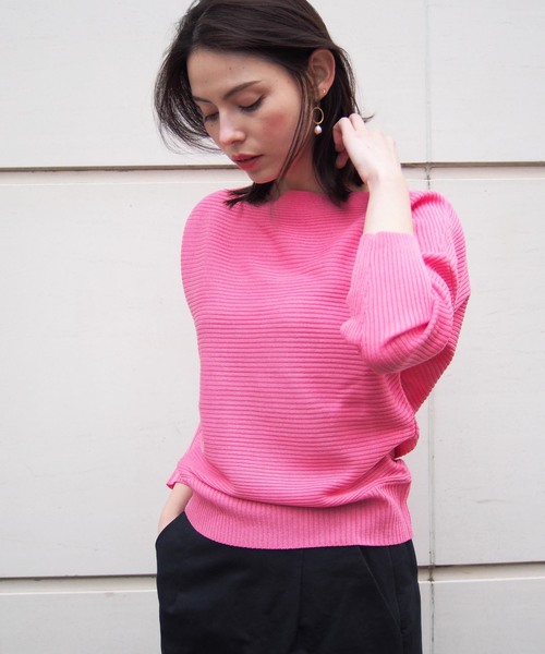 PICCIN（ピッチン）の「ボートネック横リブドルマン長袖ニット（ニット/セーター・レディース・オフホワイト/ブラック/イエロー/ピンク・MEDIUM）」の12枚目の写真