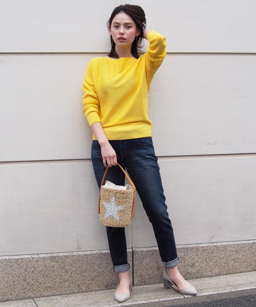 PICCIN（ピッチン）の「ボートネック横リブドルマン長袖ニット（ニット/セーター・レディース・オフホワイト/ブラック/イエロー/ピンク・MEDIUM）」の13枚目の写真