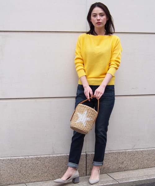 PICCIN（ピッチン）の「ボートネック横リブドルマン長袖ニット（ニット/セーター・レディース・オフホワイト/ブラック/イエロー/ピンク・MEDIUM）」の14枚目の写真