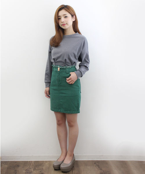 Kastane(カスタネ)の「ウエスト裁ち切りスカート(スカート・レディース・ブルー/ライトブルー/グレー/ブラック/ベージュ/グリーン・X-SMALL/SMALL/MEDIUM/LARGE)」の5枚目の写真