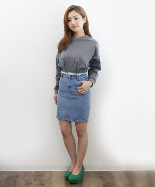 Kastane(カスタネ)の「ウエスト裁ち切りスカート(スカート・レディース・ブルー/ライトブルー/グレー/ブラック/ベージュ/グリーン・X-SMALL/SMALL/MEDIUM/LARGE)」の1枚目の写真