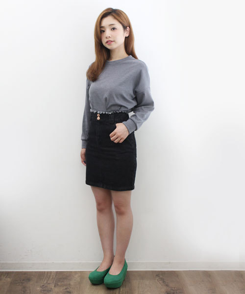 Kastane(カスタネ)の「ウエスト裁ち切りスカート(スカート・レディース・ブルー/ライトブルー/グレー/ブラック/ベージュ/グリーン・X-SMALL/SMALL/MEDIUM/LARGE)」の2枚目の写真