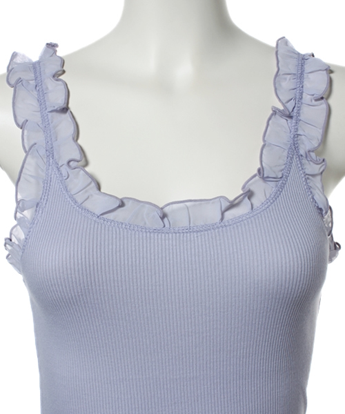 one after another NICE CLAUP（ワンアフターアナザーナイスクラップ）の「【ナイスクラップ】フリルテレコ（タンクトップ・レディース・オフホワイト/ピンク/イエロー/ミント/パープル/ブラック・FREE）」の9枚目の写真