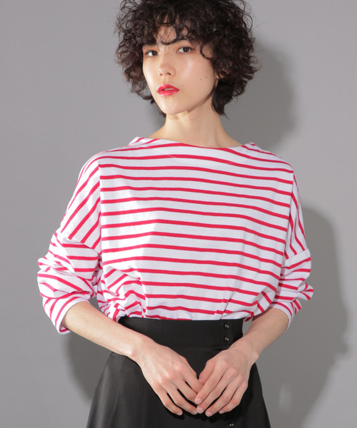 PAGEBOY(ページボーイ)の「ボーダーBIGプルオーバー(Tシャツ/カットソー・レディース・ブラック/レッド/ネイビー・FREE)」の1枚目の写真