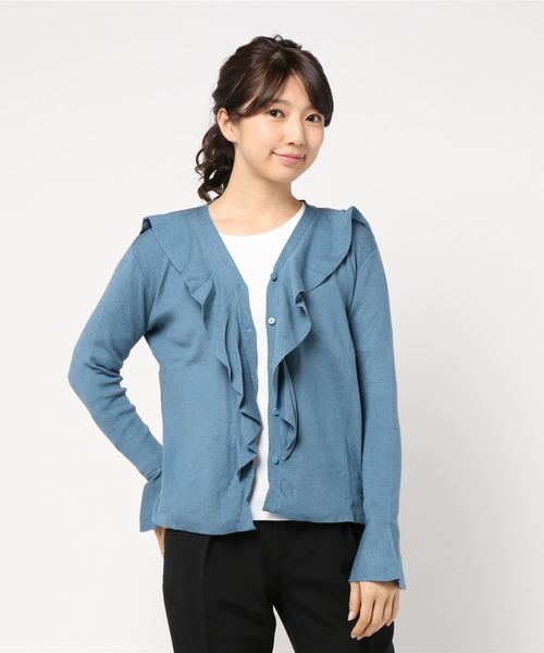 KOBE LETTUCE（コウベレタス）の「フロントフリルVネックニットカーディガン＊レディース/セーター[C3590]神戸レタス（カーディガン/ボレロ・レディース・ブラック/ブルー/ライトベージュ・FREE）」の3枚目の写真
