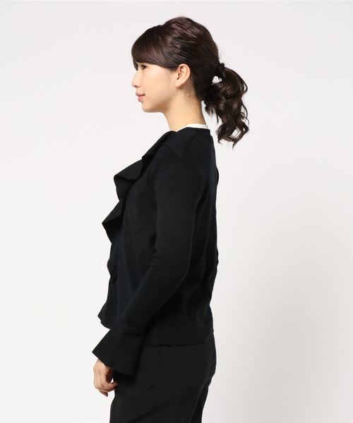 KOBE LETTUCE（コウベレタス）の「フロントフリルVネックニットカーディガン＊レディース/セーター[C3590]神戸レタス（カーディガン/ボレロ・レディース・ブラック/ブルー/ライトベージュ・FREE）」の5枚目の写真