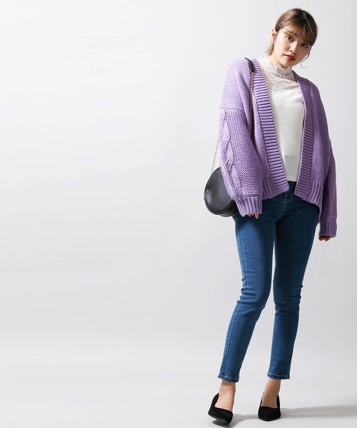 WEGO（ウィゴー）の「WEGO/ケーブルスリーブルーズカーディガン（カーディガン/ボレロ・レディース・イエロー/ベージュ/アイボリー/パープル・FREE）」の7枚目の写真