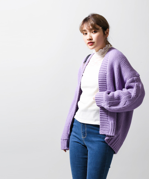 WEGO（ウィゴー）の「WEGO/ケーブルスリーブルーズカーディガン（カーディガン/ボレロ・レディース・イエロー/ベージュ/アイボリー/パープル・FREE）」の12枚目の写真