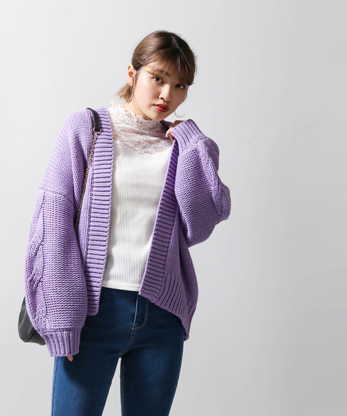 WEGO（ウィゴー）の「WEGO/ケーブルスリーブルーズカーディガン（カーディガン/ボレロ・レディース・イエロー/ベージュ/アイボリー/パープル・FREE）」の13枚目の写真