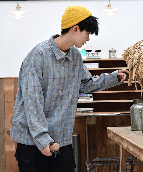 neos（ネオス）の「【neos -addictive design-】ビッグシルエット ハーフジップ チェック アノラックジャケット（パーカー・メンズ・ブラック/ブラウン/グレー・MEDIUM/LARGE）」の8枚目の写真