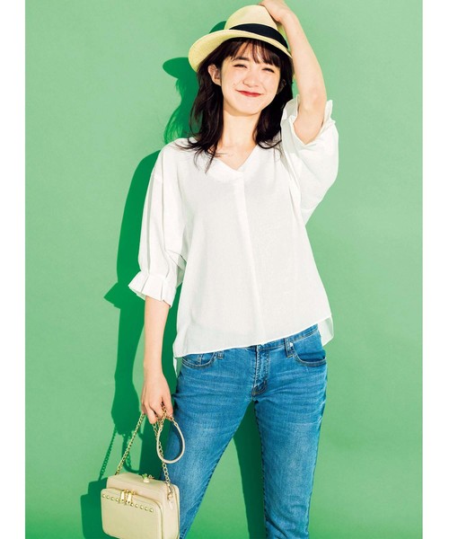 GeeRA(ジーラ)の「袖口タックデザインスキッパーブラウス(シャツ/ブラウス・レディース・イエロー/オフホワイト/その他/ラベンダー・SMALL/LARGE/X-LARGE/MEDIUM)」の5枚目の写真