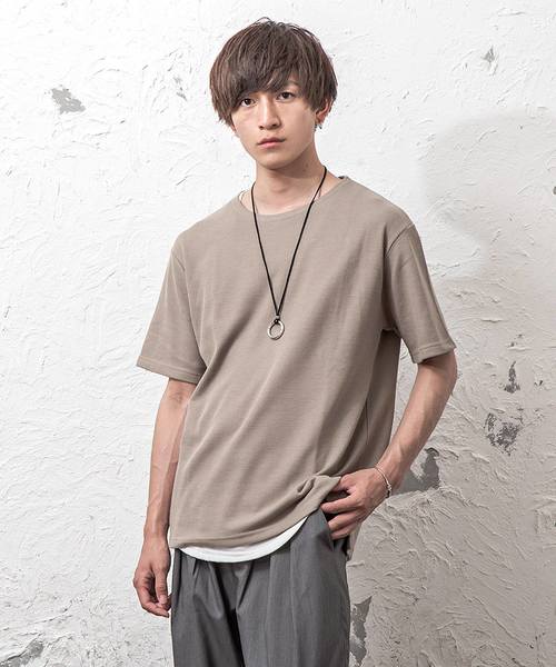 MinoriTY（マイノリティ）の「ワッフルボートネック半袖T（Tシャツ/カットソー・メンズ・オフホワイト/杢グレー/ブラック/ベージュ/ピンク/カーキ・L/M/XL）」の4枚目の写真