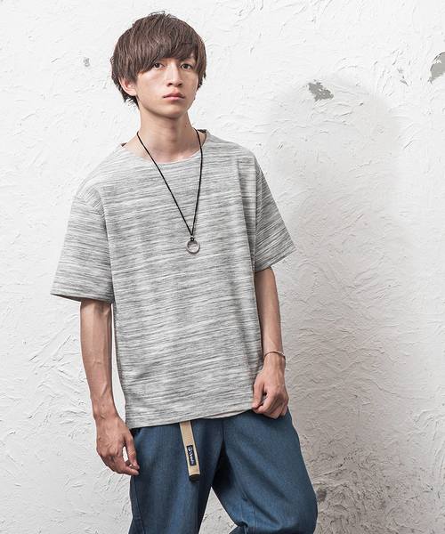 MinoriTY（マイノリティ）の「ワッフルボートネック半袖T（Tシャツ/カットソー・メンズ・オフホワイト/杢グレー/ブラック/ベージュ/ピンク/カーキ・L/M/XL）」の3枚目の写真