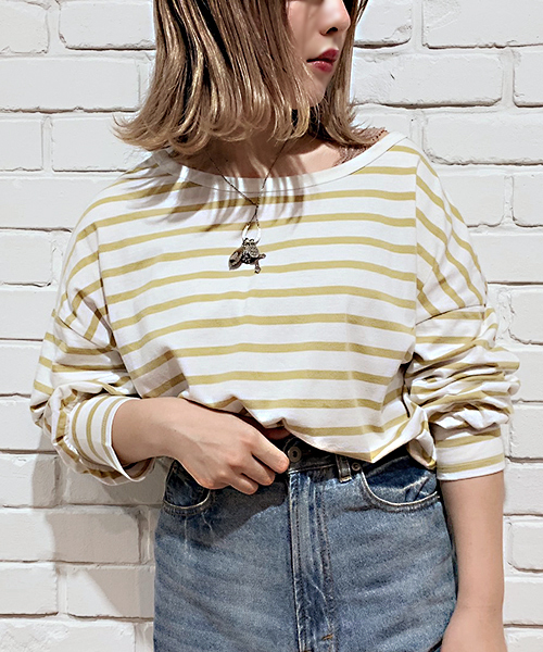 apres jour（アプレジュール）の「2WAYボリューム袖ボーダートップス【ZOZOTOWN限定アイテム】（Tシャツ/カットソー・レディース・ベージュ/サックスブルー/ライトグリーン/マスタード・フリー）」の6枚目の写真