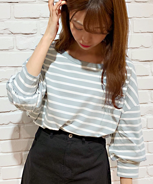 apres jour（アプレジュール）の「2WAYボリューム袖ボーダートップス【ZOZOTOWN限定アイテム】（Tシャツ/カットソー・レディース・ベージュ/サックスブルー/ライトグリーン/マスタード・フリー）」の13枚目の写真